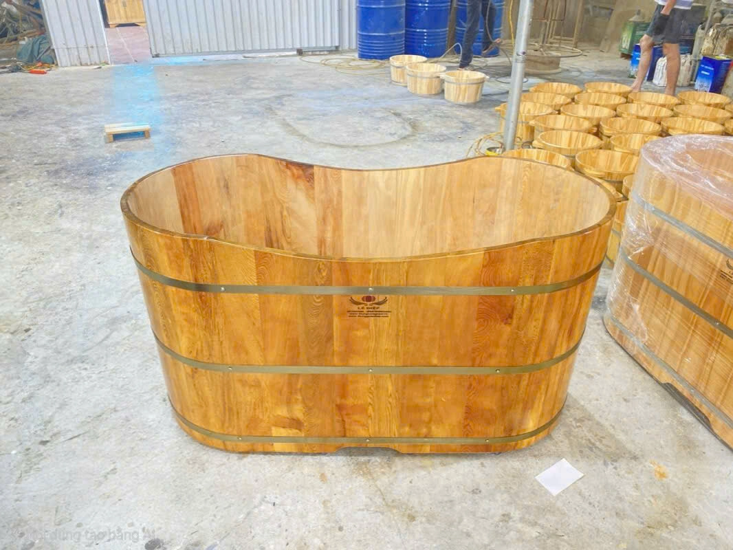 Bồn Tắm Gỗ Pơ Mu Oval Dáng Nằm Cao Cấp